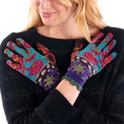 Gants femme multicolores micro-fibre  Gants fantaisie élégants fin chaud