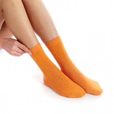 Chaussette orange cachemire femme marque Fil de Joie