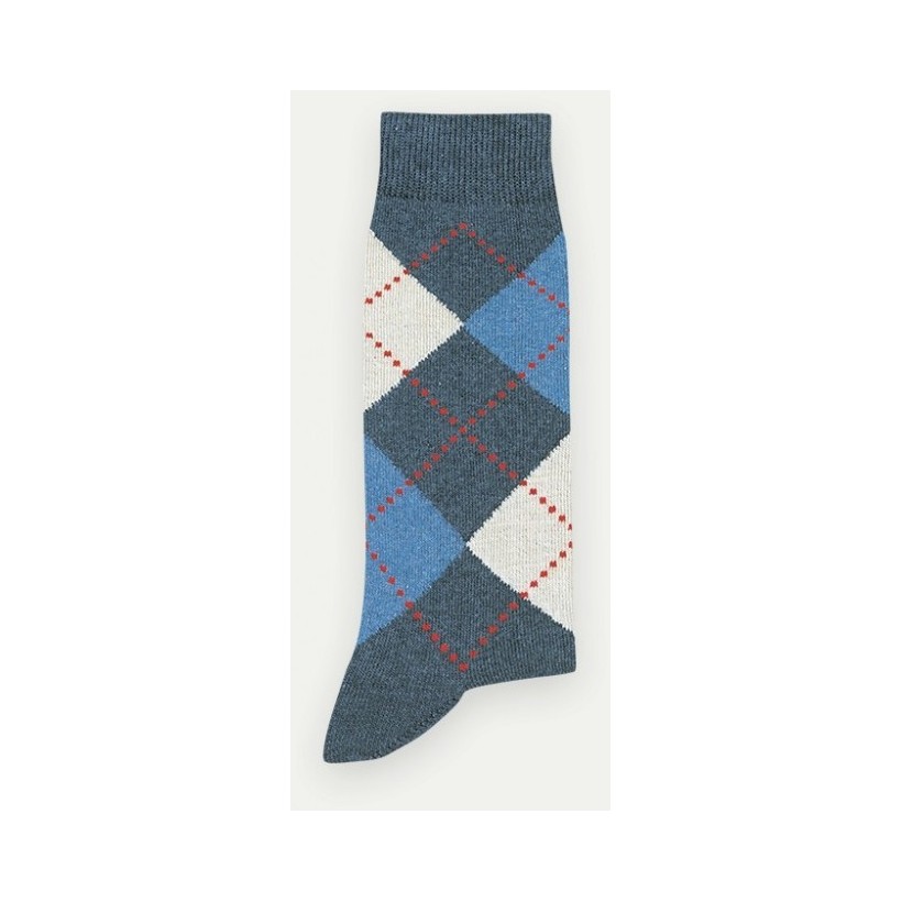 Mi-chaussette bleu motif losanges marque Pom De Pin Mi-chaussette bleu motif losanges marque Pom De Pin