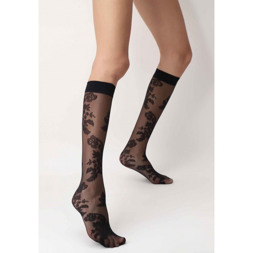 Mi-bas (knee-highs) Fantaisie Gerbe Origami Couleur Bruyère - Taille M, Fabrication France, Neuf Avec étiquettes