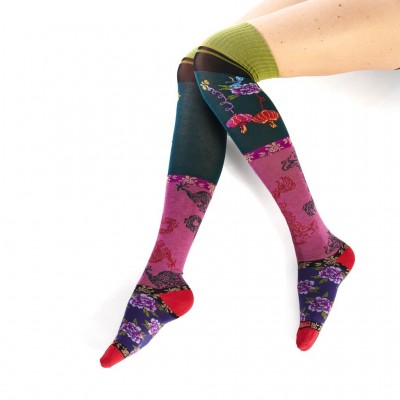 Chaussettes hautes femme fleuries violettes Dub & Drino, envoi rapide pas  cher