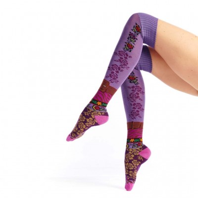 Chaussettes hautes femme fleuries violettes Dub & Drino, envoi rapide pas  cher