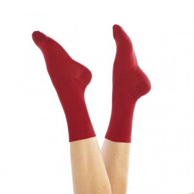 Mi-chaussette coton bio rouge marque Fil de Jour