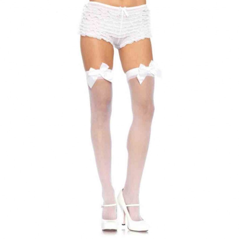 Bas douceur de voile avec noeuds satin coordonnés blanc marque Leg Avenue Bas douceur de voile avec noeuds satin coordonnés blanc marque Leg Avenue