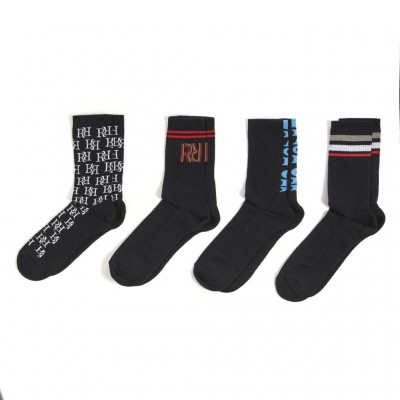 4 paires de chaussettes sport noires maruque Ruban Rouge