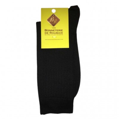 Mi-chaussette laine côte 5x1 noir marque Bonneterie de Roubaix