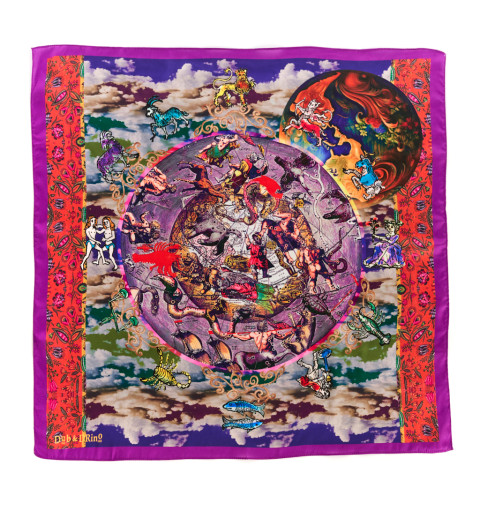 Foulard DUB & DRINO, violet, planète, enluminure médiéval