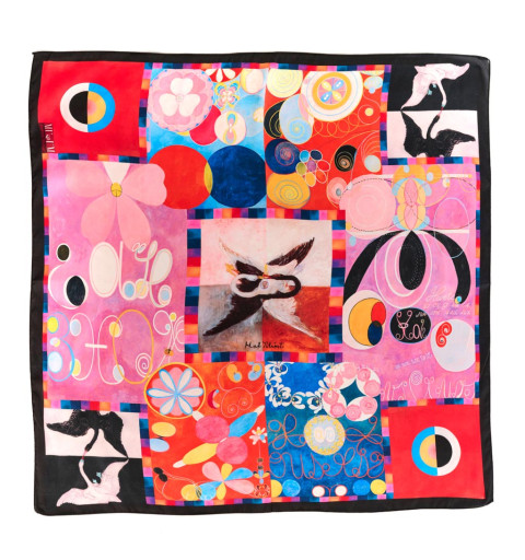 Foulard Les Dix Plus Grands, collection Museum, mettant en scène une composition vibrante inspirée de l’œuvre de Hilma af Klint