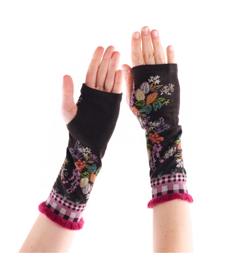 Mitaines Mangrove Fil de Jour, noires avec motifs végétaux