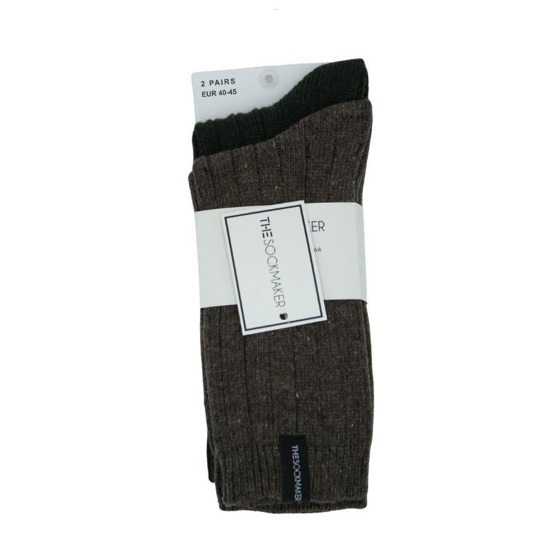 Lot de 2 paires de chaussettes pour homme en laine recyclée – Couleurs vert et marron sous emballage