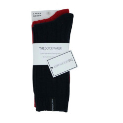 Deux paires de chaussettes pour homme en laine recyclée, coloris marine et rouge, sous emballage