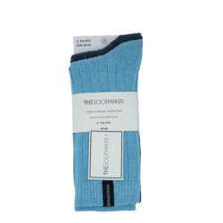 Chaussettes homme durable : 2 paires (bleu ciel et bleu) en laine recyclée, emballées