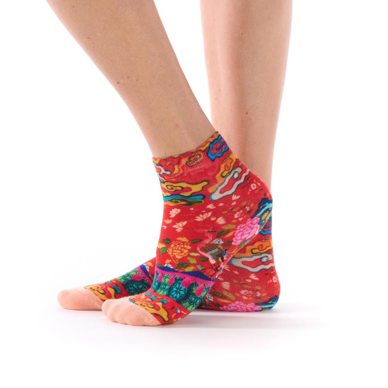 Socquettes rouge ultra-courtes imprimées Estampe Dub & Drino