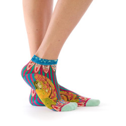 Socquettes Dub & Drino Floraison à motif femme et fleurs, tons vert, rose et jaune