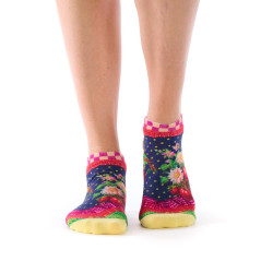 Socquettes ultra-courtes femme Dub & Drino Solanacée bleu marine motif fleurs fruits oiseau