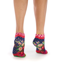 Socquettes ultra-courtes femme Dub & Drino Solanacée bleu marine motif fleurs fruits oiseau