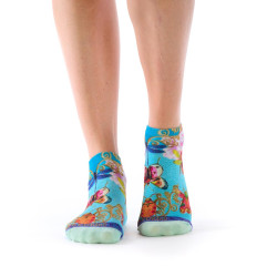 Socquettes ultra-courtes femme Dub & Drino Libellula turquoise motif libellules papillons fleurs