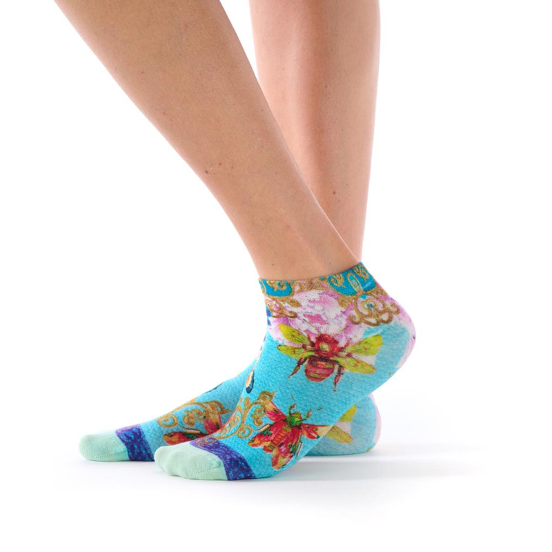 Socquettes ultra-courtes femme Dub & Drino Libellula turquoise motif libellules papillons fleurs