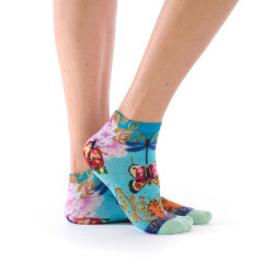 Socquettes ultra-courtes femme Dub & Drino Libellula turquoise motif libellules papillons fleurs