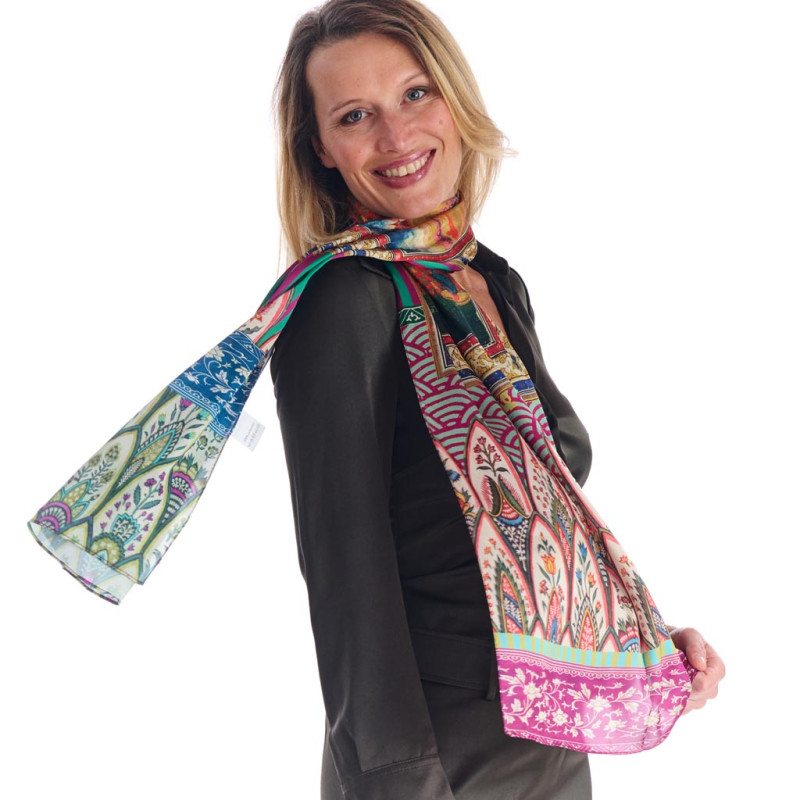 Écharpe femme Dub & Drino Floraison rose vert motif femme fleurs