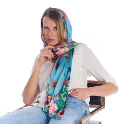 Écharpe femme Dub & Drino Libellula turquoise motif libellules papillons fleurs