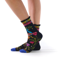 Chaussettes femme Dub & Drino Peacock noir motif paon fleurs