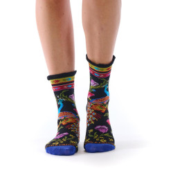 Chaussettes femme Dub & Drino Peacock noir motif paon fleurs