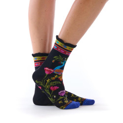 Chaussettes femme Dub & Drino Peacock noir motif paon fleurs