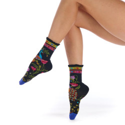 Chaussettes femme Dub & Drino Peacock noir motif paon fleurs