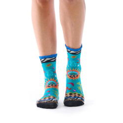 Chaussettes femme Dub & Drino Safari turquoise motif animaux tropicaux tigre palmiers