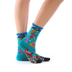 Chaussettes femme Dub & Drino Safari turquoise motif animaux tropicaux tigre palmiers