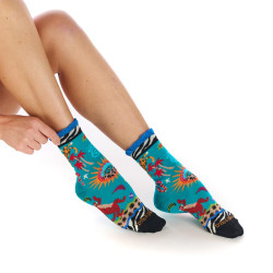 Chaussettes femme Dub & Drino Safari turquoise motif animaux tropicaux tigre palmiers