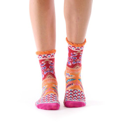 Chaussettes femme Dub & Drino Provence rouge orange motif floral et oiseau