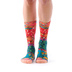 Dub & Drino Estampe bambou rouge corail motifs nuages et fleurs