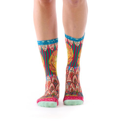 Chaussettes imprimées Dub & Drino Floraison bambou vert rose motif femme et fleurs