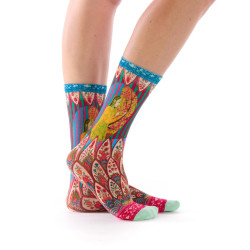 Chaussettes imprimées Dub & Drino Floraison bambou vert rose motif femme et fleurs