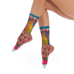 Chaussettes imprimées Dub & Drino Floraison bambou vert rose motif femme et fleurs
