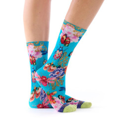 Chaussettes imprimées bambou Dub & Drino Libellula turquoise libellules papillons insectes fleurs pointe vert clair