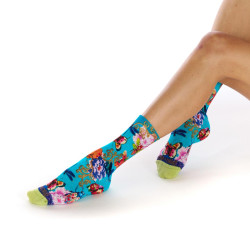 Chaussettes imprimées bambou Dub & Drino Libellula turquoise libellules papillons insectes fleurs pointe vert clair