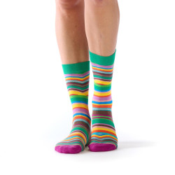Chaussettes coton Fil de Jour à rayures multicolores vert jaune rose violet