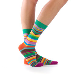 Chaussettes coton Fil de Jour à rayures multicolores vert jaune rose violet