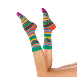 Chaussettes coton Fil de Jour à rayures multicolores vert jaune rose violet
