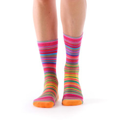 Chaussettes à rayures Fil de Jour pour femme en coton, avec fines rayures multicolores