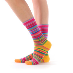 Chaussettes à rayures Fil de Jour pour femme en coton, avec fines rayures multicolores