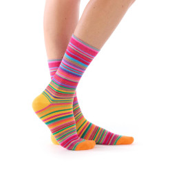Chaussettes à rayures Fil de Jour pour femme en coton, avec fines rayures multicolores