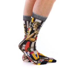 Chaussettes homme Ruban Rouge, bambou, noir blanc rouge jaune, motif Mécanicien & homme à la canne, Ferdinand Léger