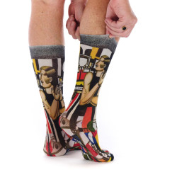 Chaussettes homme Ruban Rouge, bambou, noir blanc rouge jaune, motif Mécanicien & homme à la canne, Ferdinand Léger