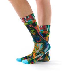 Chaussettes femme Ruban Rouge, bambou, vert bleu rouge jaune, motif expressionniste, Ernest Ludwig Kirchner.