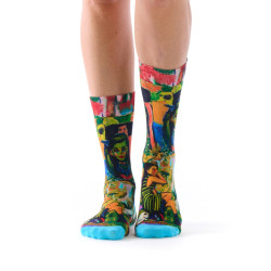 Chaussettes femme Ruban Rouge, bambou, vert bleu rouge jaune, motif expressionniste, Ernest Ludwig Kirchner.