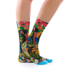 Chaussettes femme Ruban Rouge, bambou, vert bleu rouge jaune, motif expressionniste, Ernest Ludwig Kirchner.